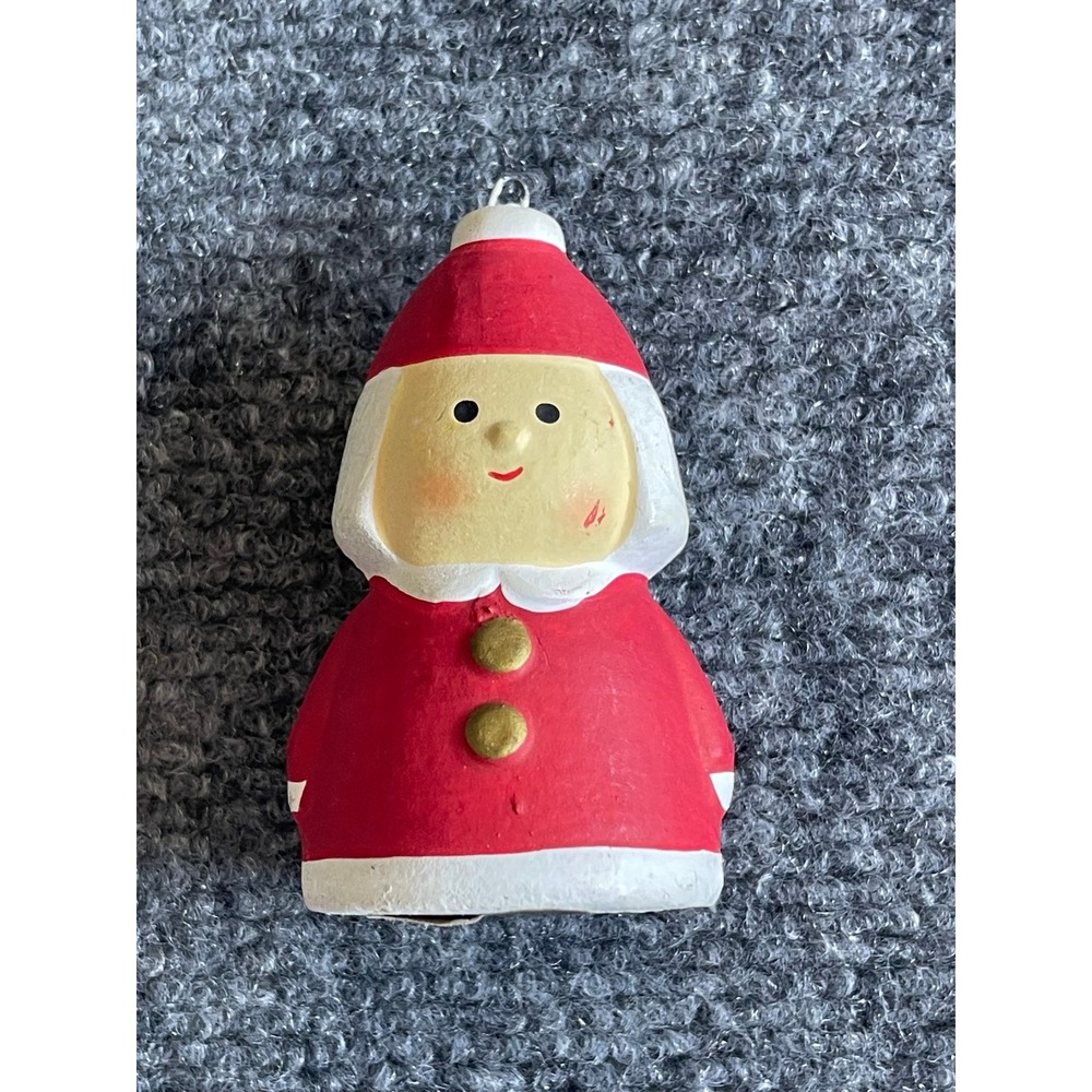 Vintage Paper Mache Santa Claus Christmas Ornament Hand Painted Korea Red Gold